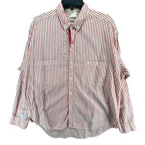 Vintage Coca-Cola Shirt Mens Large Red White Striped Button Up Long Sleeve 90s